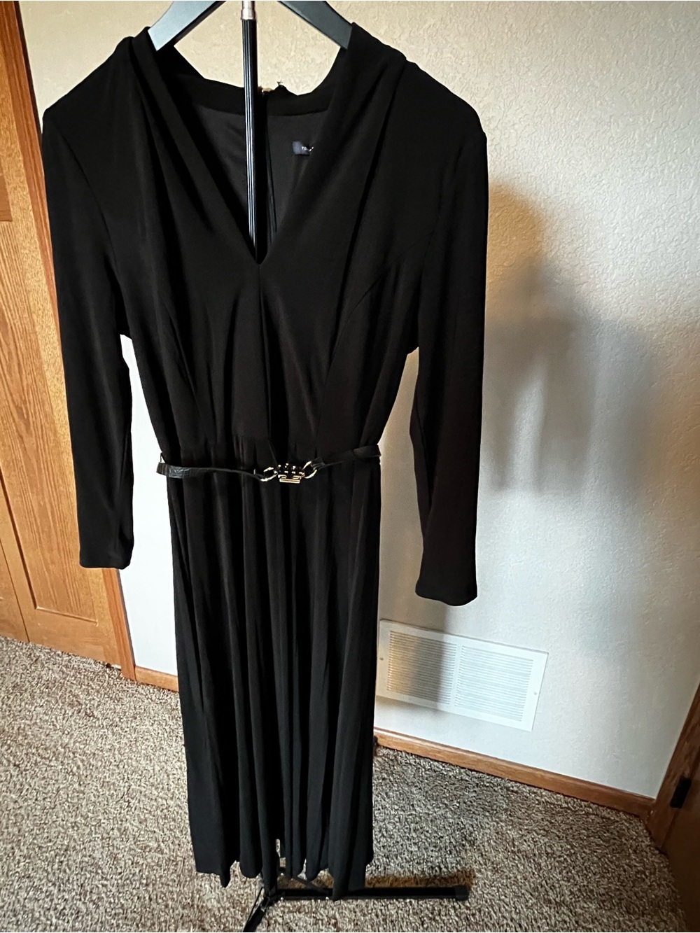 Tommy Hilfiger Black Long Sleeve Midi Dress Logo with Belt Detail Size 8